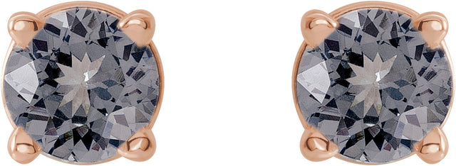14K Gold Natural Gray Spinel Round 4-Prong Lightweight Stud Earrings - Rose Gold - view 20