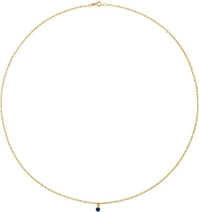 14K Gold Round Natural Blue Sapphire Bezel-Set Solitaire Necklace