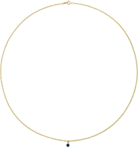 14K Gold Round Natural Blue Sapphire Bezel-Set Solitaire Necklace