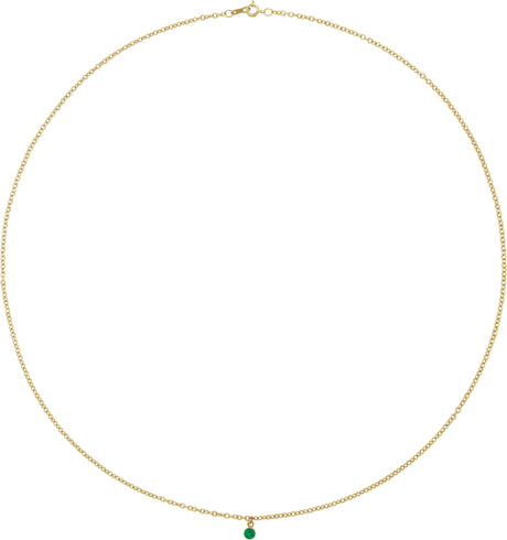 14K Gold Round Natural Emerald Bezel-Set Solitaire Necklace - Yellow Gold