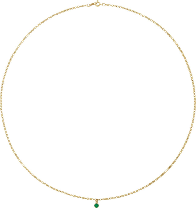 14K Gold Round Natural Emerald Bezel-Set Solitaire Necklace - Yellow Gold