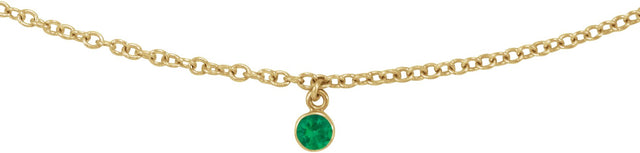 14K Gold Round Natural Emerald Bezel-Set Solitaire Necklace - Yellow Gold - view 2