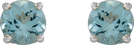 Platinum Natural Aquamarine Round 4-Prong Stud Earrings - view 2
