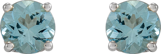14K Gold Natural Aquamarine Round 4-Prong Stud Earrings – 4-6.5mm Stones - White Gold - view 2