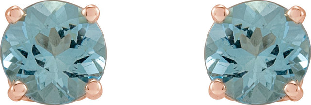 14K Gold Natural Aquamarine Round 4-Prong Stud Earrings – 4-6.5mm Stones - Rose Gold - view 2