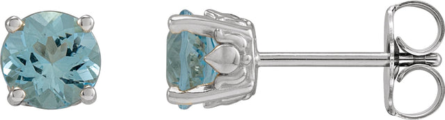 14K Gold Natural Aquamarine Round 4-Prong Stud Earrings – 4-6.5mm Stones - White Gold