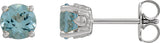 Platinum Natural Aquamarine Round 4-Prong Stud Earrings