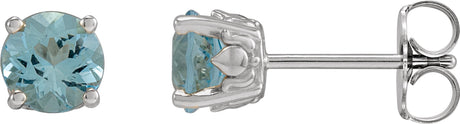 Platinum Natural Aquamarine Round 4-Prong Stud Earrings
