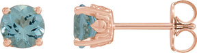 14K Gold Natural Aquamarine Round 4-Prong Stud Earrings – 4-6.5mm Stones - Rose Gold