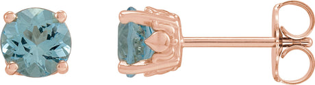14K Gold Natural Aquamarine Round 4-Prong Stud Earrings – 4-6.5mm Stones - Rose Gold