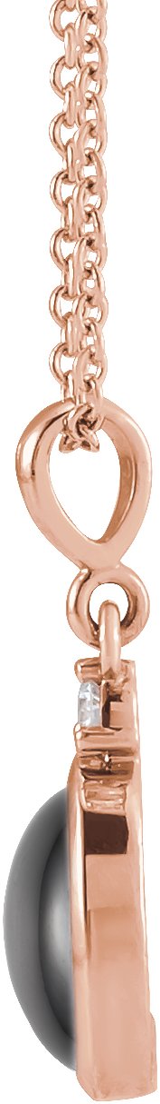 14K Gold Oval Natural Black Onyx & Natural Diamond Cabochon Bezel-Set Necklace or Pendant - Rose Gold - view 4