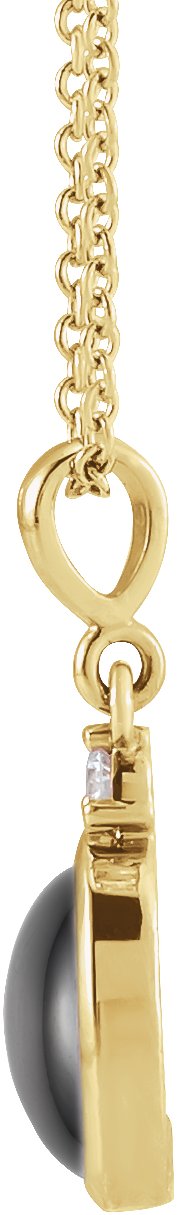 14K Gold Oval Natural Black Onyx & Natural Diamond Cabochon Bezel-Set Necklace or Pendant - Yellow Gold - view 4