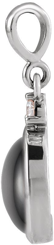14K Gold Oval Natural Black Onyx & Natural Diamond Cabochon Bezel-Set Necklace or Pendant - White Gold - view 4