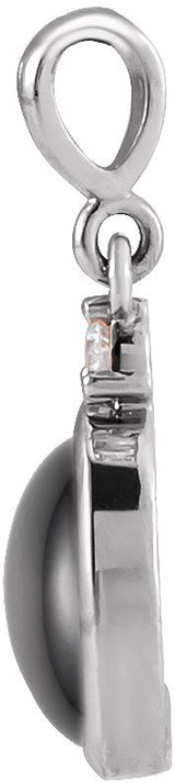 Platinum Oval Natural Black Onyx & Natural Diamond Cabochon Bezel-Set Necklace or Pendant - view 4