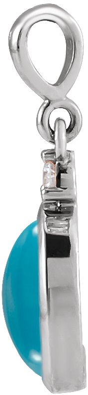 14K Gold Oval Natural Turquoise & Natural Diamond Cabochon Bezel-Set Necklace or Pendant - White Gold - view 4
