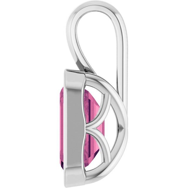 Platinum Emerald Natural Pink Tourmaline Solitaire Pendant - view 3