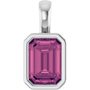 Platinum Emerald Natural Pink Tourmaline Solitaire Pendant