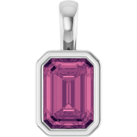 Platinum Emerald Natural Pink Tourmaline Solitaire Pendant