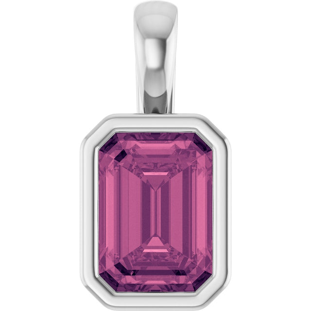 Platinum Emerald Natural Pink Tourmaline Solitaire Pendant