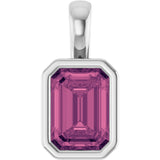 14K Gold Emerald Natural Pink Tourmaline Solitaire Pendant - White Gold