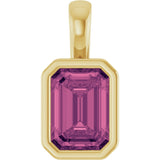 14K Gold Emerald Natural Pink Tourmaline Solitaire Pendant - Yellow Gold