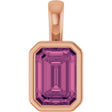 14K Gold Emerald Natural Pink Tourmaline Solitaire Pendant - Rose Gold