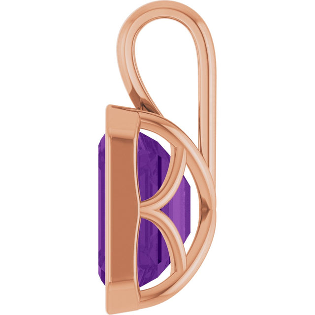 14K Gold Emerald Natural Amethyst Solitaire Pendant - Rose Gold - view 3
