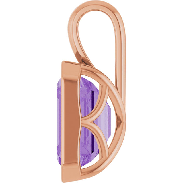 14K Gold Emerald Lab-Grown Purple Sapphire Solitaire Pendant - Rose Gold - view 3