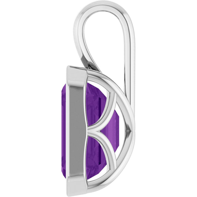 Platinum Emerald Natural Amethyst Solitaire Pendant - view 3
