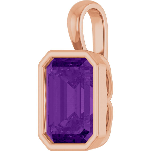 14K Gold Emerald Natural Amethyst Solitaire Pendant - Rose Gold - view 2