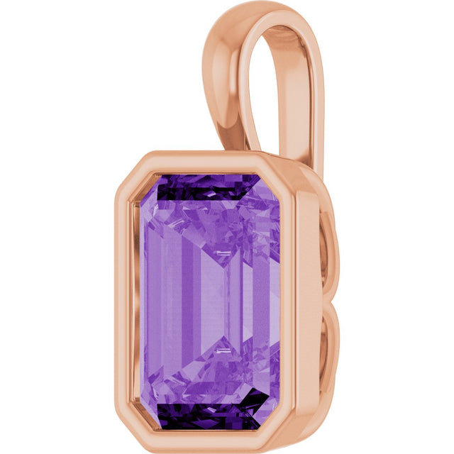 14K Gold Emerald Lab-Grown Purple Sapphire Solitaire Pendant - Rose Gold - view 2