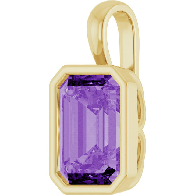 14K Gold Emerald Lab-Grown Purple Sapphire Solitaire Pendant - Yellow Gold - view 2
