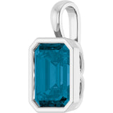 Platinum Emerald Natural London Blue Topaz Solitaire Pendant - view 2