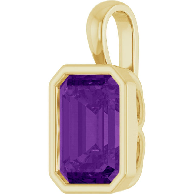 14K Gold Emerald Natural Amethyst Solitaire Pendant - Yellow Gold - view 2