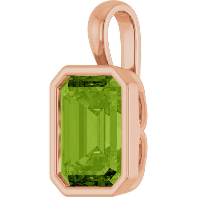 14K Gold Emerald Natural Peridot Solitaire Pendant - Rose Gold - view 2