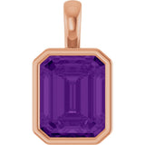 14K Gold Emerald Natural Amethyst Solitaire Pendant - Rose Gold