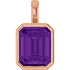 14K Gold Emerald Natural Amethyst Solitaire Pendant - Rose Gold