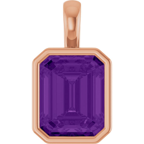 14K Gold Emerald Natural Amethyst Solitaire Pendant - Rose Gold