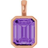 14K Gold Emerald Lab-Grown Purple Sapphire Solitaire Pendant - Rose Gold