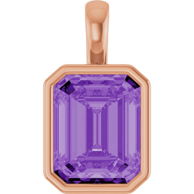 14K Gold Emerald Lab-Grown Purple Sapphire Solitaire Pendant - Rose Gold