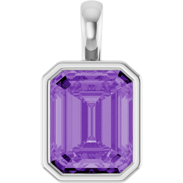 14K Gold Emerald Lab-Grown Purple Sapphire Solitaire Pendant - White Gold