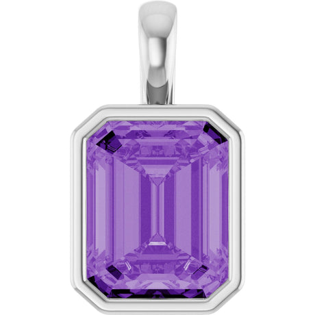 Platinum Emerald Lab-Grown Purple Sapphire Solitaire Pendant