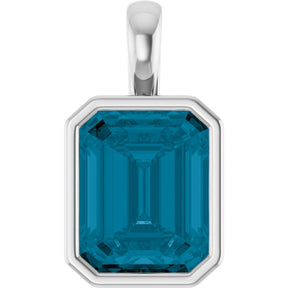 Platinum Emerald Natural London Blue Topaz Solitaire Pendant