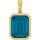 14K Gold Emerald Natural London Blue Topaz Solitaire Pendant - Yellow Gold