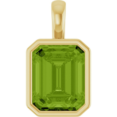 14K Gold Emerald Natural Peridot Solitaire Pendant - Yellow Gold