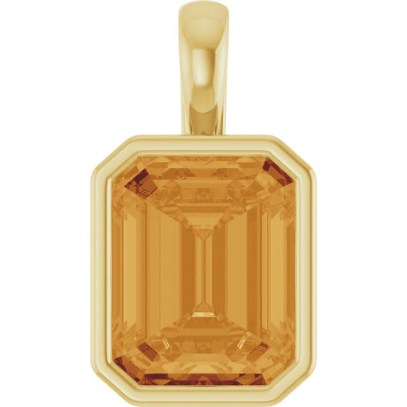 14K Gold Emerald Natural Citrine Solitaire Pendant - Yellow Gold