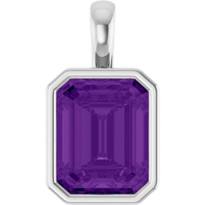 Platinum Emerald Natural Amethyst Solitaire Pendant