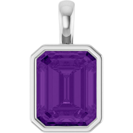 Platinum Emerald Natural Amethyst Solitaire Pendant