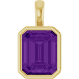 14K Gold Emerald Natural Amethyst Solitaire Pendant - Yellow Gold