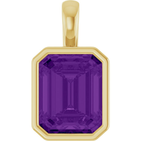 14K Gold Emerald Natural Amethyst Solitaire Pendant - Yellow Gold